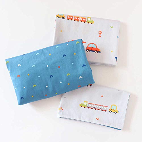 3 Piece 100% Cotton Toddler Sheet Pillowcase Set for Boys and Girls,Include Fitted Sheet,Top Sheet and Envelope Pillowcase,Cute Cartoon Pattern,Soft Skin-Friendly Breathable(Car)