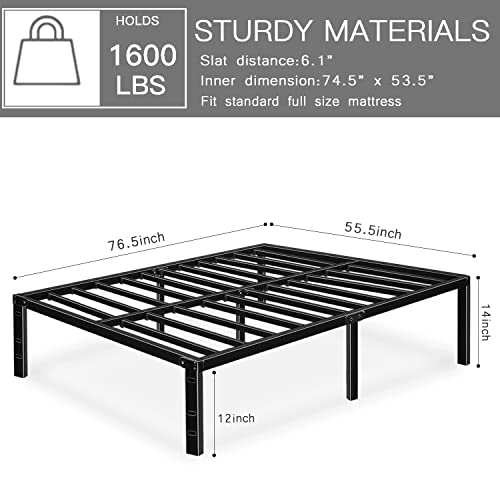 HAAGEEP Black Full Bed Frame No Box Spring Needed 14 Inch Metal Platform Heavy Duty Beds Frames with Storage, BF