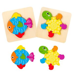 pntpolk toddler puzzles for 1 2 3 years old wooden toddler jigsaw animal 2 pack for boys girls montessori educational gift toy colors & shapes cognition skill learning puzzles gift