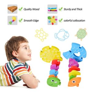 Pntpolk Toddler Puzzles for 1 2 3 Years Old Wooden Toddler Jigsaw Animal 2 Pack for Boys Girls Montessori Educational Gift Toy Colors & Shapes Cognition Skill Learning Puzzles Gift