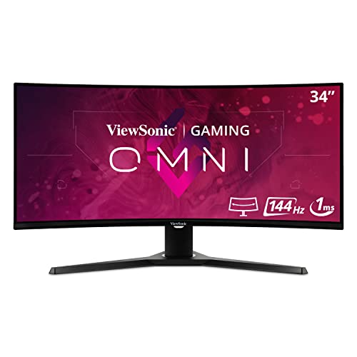 ViewSonic OMNI VX3418-2KPC 34 Inch Ultrawide Curved 1440p 1ms 144Hz Gaming Monitor with Adaptive Sync, Eye Care, HDMI and Display Port