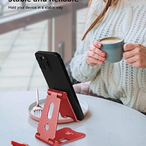 Tobeoneer Foldable Cell Phone Stand - Desk Phone Holder, Adjustable Alluminum Dock for iPhone 14 13 12 11 Pro XR XS Max 8 7 6 6s Plus Mini iPad Tablet (Red)