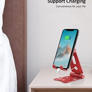 Tobeoneer Foldable Cell Phone Stand - Desk Phone Holder, Adjustable Alluminum Dock for iPhone 14 13 12 11 Pro XR XS Max 8 7 6 6s Plus Mini iPad Tablet (Red)