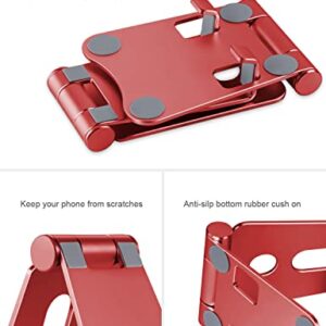 Tobeoneer Foldable Cell Phone Stand - Desk Phone Holder, Adjustable Alluminum Dock for iPhone 14 13 12 11 Pro XR XS Max 8 7 6 6s Plus Mini iPad Tablet (Red)