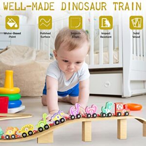 WOODMAM Wooden Dinosaur Number Train, Montessori Toy Train Set with Storage Bag, Educational Toy Gift for Baby Toddler Boys Girls Age 1 2 3 Years Old