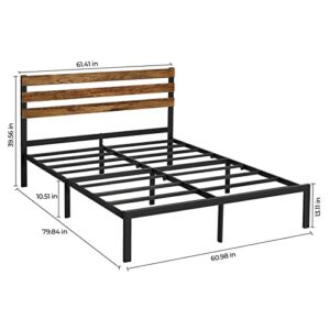 GreenForest Queen Bed Frame with Wooden Headboard Platform Bed with Metal Support Slats NO-Noise Heavy Duty Bed Industrial Country Style with 9 Strong Legs No Need Box Spring, Queen
