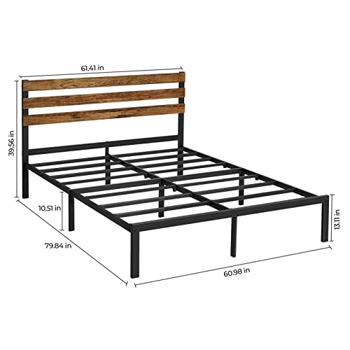 GreenForest Queen Bed Frame with Wooden Headboard Platform Bed with Metal Support Slats NO-Noise Heavy Duty Bed Industrial Country Style with 9 Strong Legs No Need Box Spring, Queen