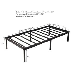 Homdock 14 Inch Twin XL Bed Frame/Sturdy Strong Steel Structure 3500 lbs Heavy Duty/Noise Free/None Slip Mattress Foundation/No Box Spring Needed Metal Platform/Black Finish, Twin XL