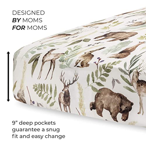 Pobibaby - 2 Pack Premium Fitted Baby Boy Crib Sheets for Standard Crib Mattress - Ultra-Soft Cotton Blend, Safe and Snug, and Stylish Woodland Crib Sheet (Wildlife)