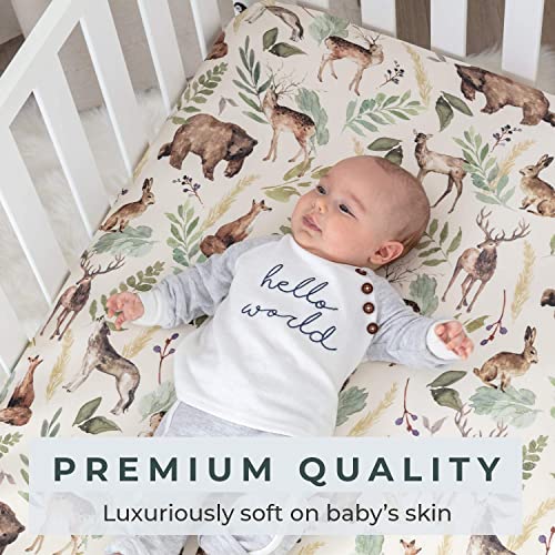 Pobibaby - 2 Pack Premium Fitted Baby Boy Crib Sheets for Standard Crib Mattress - Ultra-Soft Cotton Blend, Safe and Snug, and Stylish Woodland Crib Sheet (Wildlife)