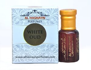 al hasnayn enterprises white oud mens cologne perfume essential oil roll-on attar (limited edition) 6ml alcohol free natural oud perfumes fragrance | long lasting attar | gifts for mens | (white oud)