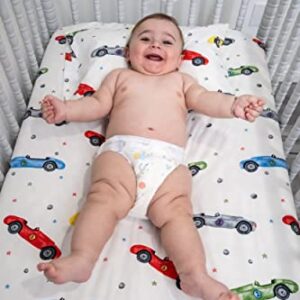 AREVENT 100% Organic Cotton Crib Sheet Set (2 Pieces)– Car Print Kids Bedding Set – GOTS Certified, Made in USA, 250 Thread Count (Crib/Toddler Sheet Set, Cars)