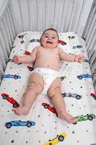 AREVENT 100% Organic Cotton Crib Sheet Set (2 Pieces)– Car Print Kids Bedding Set – GOTS Certified, Made in USA, 250 Thread Count (Crib/Toddler Sheet Set, Cars)