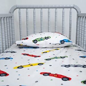 AREVENT 100% Organic Cotton Crib Sheet Set (2 Pieces)– Car Print Kids Bedding Set – GOTS Certified, Made in USA, 250 Thread Count (Crib/Toddler Sheet Set, Cars)