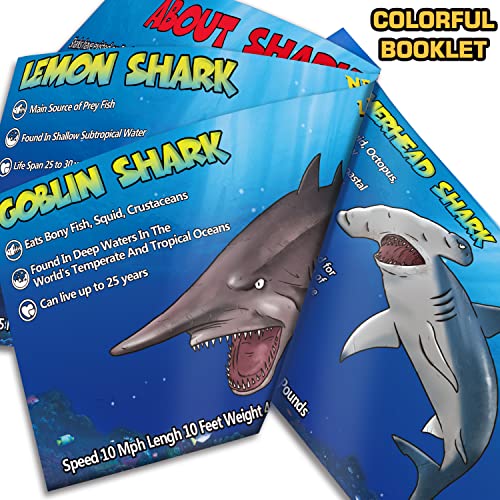 Yeonha Toys 8 Pack Shark Toys with Educational Booklet, Soft Plastic Realistic Shark Figure Set for Kid, Ocean Sea Animal Party Favor, Pool Bath Tub Toy for Toddler Child Boy Girl, Birthday Gift