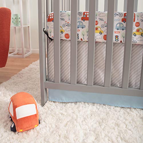 Sammy & Lou Beep Beep 4-Piece Baby Nursery Crib Bedding Set, Includes Quilt, Fitted Crib Sheet, Crib Skirt, and Plush Toy