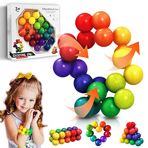 Dr.Kbder Sensory Fidget Toys for Kids Toddler, Autism Rainbow Fidget Ball Autistic Gift Quiet Cool ADHD Desk Toys, Airplane Travel Toys Stocking Stuffers for Girls Boy 1-12 Year Old Age, Non-Magnetic