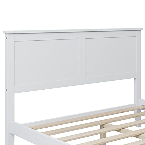 Tensun Full Size Modern Solid Wood Platform Bed Frame with Headboard for Kids Adults,Wood Slats Support,No Box Spring Needed,White