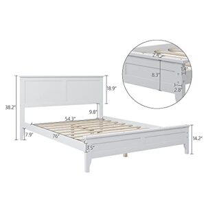 Tensun Full Size Modern Solid Wood Platform Bed Frame with Headboard for Kids Adults,Wood Slats Support,No Box Spring Needed,White