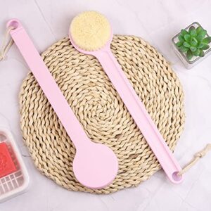 2Pcs Back Scrubber for Shower 14in Shower Brush for Body with Comfy Bristles for Wet or Dry Brushing (Pink)