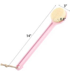 2Pcs Back Scrubber for Shower 14in Shower Brush for Body with Comfy Bristles for Wet or Dry Brushing (Pink)