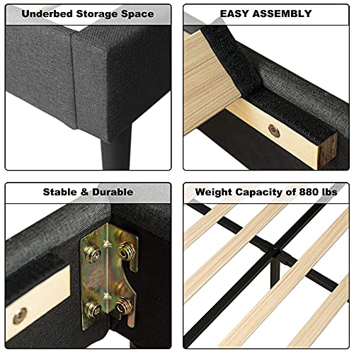 LIKIMIO Twin Bed Frame with Headboard, Modern Upholstered Platform Bed with Headboard and Wood Slat Support, Noise-Free, No Box Spring Required, Easy Assembly, Grey