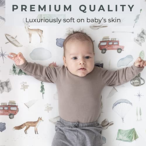 Pobibaby - 2 Pack Premium Fitted Baby Boy Crib Sheets for Standard Crib Mattress - Ultra-Soft Cotton Blend, Safe and Snug, and Stylish Woodland Crib Sheet (Explore)