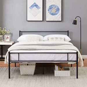 vecelo queen size metal bed frame with headboard and footboard, 12'' under-bed storage & strong slats support, no box spring needed