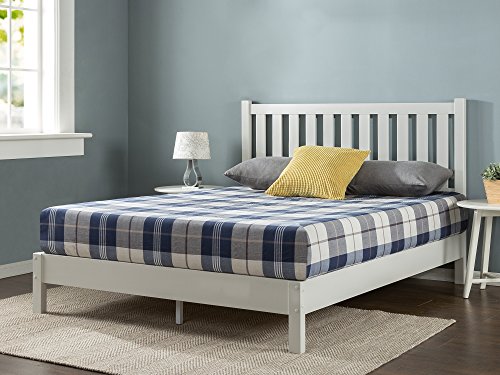 ZINUS Wen Wood Deluxe Platform Bed Frame with Headboard / Solid Wood Foundation / Wood Slat Support / No Box Spring Needed / Easy Assembly, Twin, White