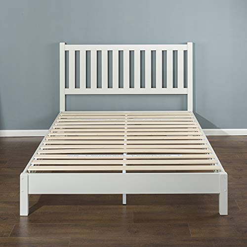 ZINUS Wen Wood Deluxe Platform Bed Frame with Headboard / Solid Wood Foundation / Wood Slat Support / No Box Spring Needed / Easy Assembly, Twin, White