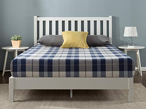 ZINUS Wen Wood Deluxe Platform Bed Frame with Headboard / Solid Wood Foundation / Wood Slat Support / No Box Spring Needed / Easy Assembly, Twin, White