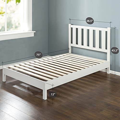 ZINUS Wen Wood Deluxe Platform Bed Frame with Headboard / Solid Wood Foundation / Wood Slat Support / No Box Spring Needed / Easy Assembly, Twin, White