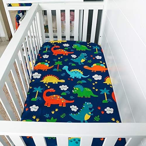 UOMNY Crib Sheets for Boys Fitted Crib Sheet Baby Sheet for Standard Crib and Toddler Mattresses Nursery Bedding Sheet Crib Mattress Sheets for Boys and Girls1 Pack Dinosaur Toddler Sheet