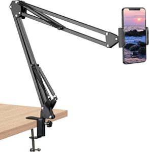 cell phone holder, phone clip holder clamp for desk,universal phone stand holder mount flexible 360° rotation,long arm bracket for 3.5-6.5in phones mobile stand for bed, office, kitchen