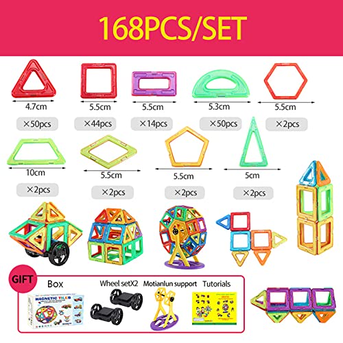 ZKA Magnetic Tiles, STEM Educational Building Kit, Clear Color Cagnetic Blocks Toy, Birthday Gift for Boys and Girls (168PCS)