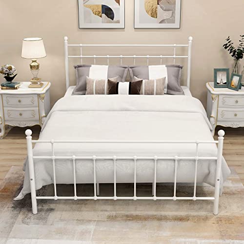 BOFENG Queen Bed Frame with Headboard and Footboard Metal Platform Bed Frame Queen Size Sturdy/No Squeaky Premium Heavy Duty Steel Slabs (Queen, White)