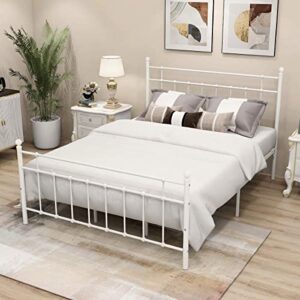 BOFENG Queen Bed Frame with Headboard and Footboard Metal Platform Bed Frame Queen Size Sturdy/No Squeaky Premium Heavy Duty Steel Slabs (Queen, White)