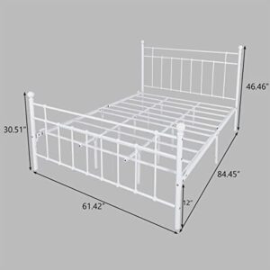 BOFENG Queen Bed Frame with Headboard and Footboard Metal Platform Bed Frame Queen Size Sturdy/No Squeaky Premium Heavy Duty Steel Slabs (Queen, White)