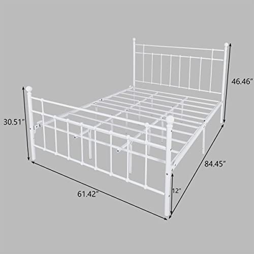 BOFENG Queen Bed Frame with Headboard and Footboard Metal Platform Bed Frame Queen Size Sturdy/No Squeaky Premium Heavy Duty Steel Slabs (Queen, White)