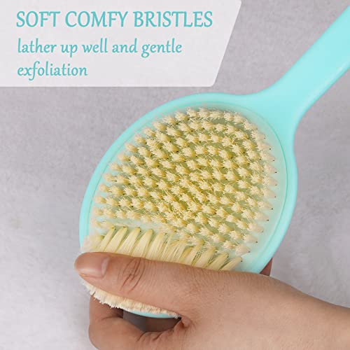 Olpchee Long Handle Bath Shower Body Brush Back Scrubber with Super Soft Nylon Bristles (Blue)