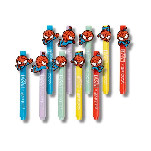 Yoobi x Marvel Mini Markers for Kids w/Spider-Man Charms (2 Pack) – Pastel & Bright Colored Markers in Red, Lavender, Mint, Blue, & Yellow w/Interchangeable Silicone Charms – Pastel Kids Markers