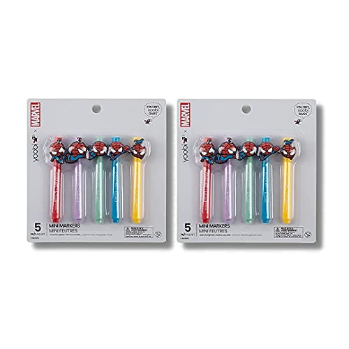 Yoobi x Marvel Mini Markers for Kids w/Spider-Man Charms (2 Pack) – Pastel & Bright Colored Markers in Red, Lavender, Mint, Blue, & Yellow w/Interchangeable Silicone Charms – Pastel Kids Markers