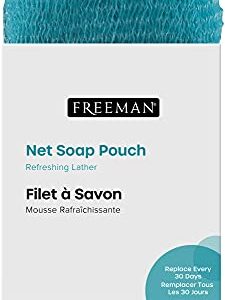 Freeman Net Soap Pouch, Exfoliating Mesh Body Scrubber, Bath & Shower Pouf Removes Dead Skin, Dirt, & Impurities, for Soap Bars, Mild Exfoliation, Self-Tan Prep, 4 Count