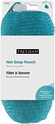 Freeman Net Soap Pouch, Exfoliating Mesh Body Scrubber, Bath & Shower Pouf Removes Dead Skin, Dirt, & Impurities, for Soap Bars, Mild Exfoliation, Self-Tan Prep, 4 Count