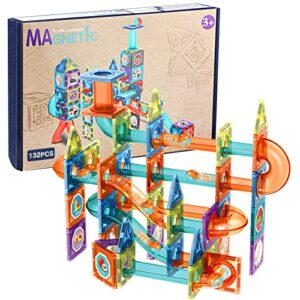 marble runs magnetic tiles - toy magnetic building sets 132pcs magnet building blocks tiles stem learning for girls boys kids toddlers baby children ages 3+ years old birthday easter day gift