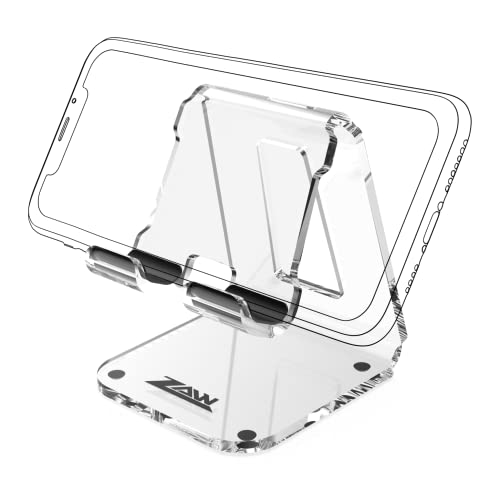 ZAW Acrylic Cell Phone Stand, Office Desk Accessories Clear Phone Stand for Desk, 4MM Acrylic Phone Holder, Compatible with iPhone 14 Pro, Samsung S21 S20 Smartphones (1xPack)