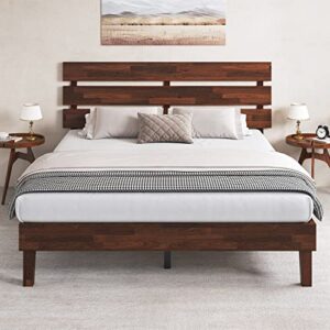 crisinant wood bed frame with headboard/solid wooden platform bed/sturdy wood foundation/no box spring needed/no noise / 14 inch, king
