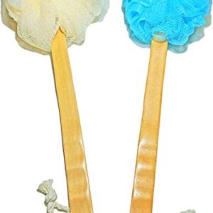 2-Pack Shower Loofah Body & Back Scrubber - Exfoliating Loofah luffa loofa Bath Brush On a Stick - With Long Wooden Handle Back Brush For Men & Women - Easy Reach Body Wash & Lotion Applicator