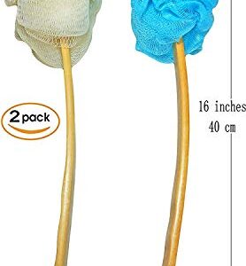 2-Pack Shower Loofah Body & Back Scrubber - Exfoliating Loofah luffa loofa Bath Brush On a Stick - With Long Wooden Handle Back Brush For Men & Women - Easy Reach Body Wash & Lotion Applicator