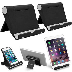 voviggol 2 pack cell phone stand for desk, foldable cell phone holder mobile stand phone dock, adjustable tablet stand holder compatible with iphone 12 iphone 11 pro xs x 8 ipad samsung (black)